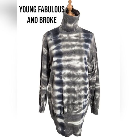 Young Fabulous & Broke Gray Turtleneck Sweatshirt Mini Dress NWT - Picture 1 of 8
